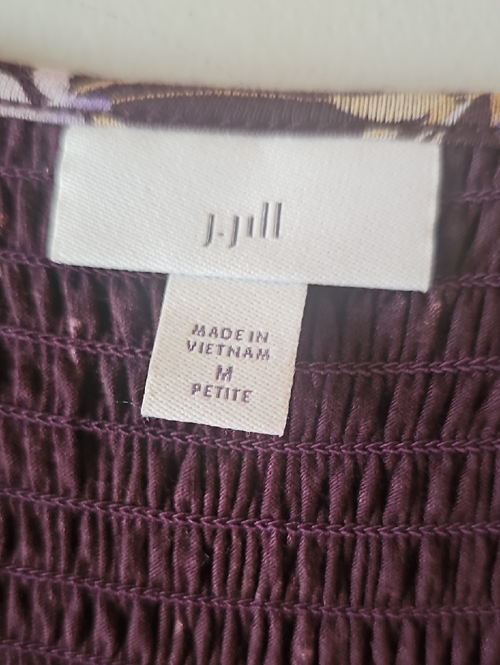 J. Jill Plum Purple Floral Smocked Tiered Flounced-Hem Midi Dress Medium Petite - Picture 8 of 11